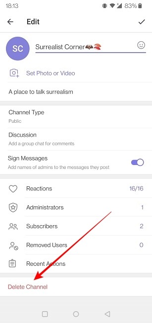 Telegram Channel Mobile Delete