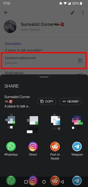 Telegram Channel Mobile Share Link