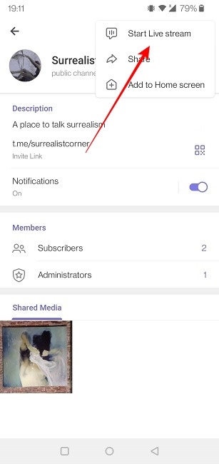 Telegram Channel Mobile Start Live Stream