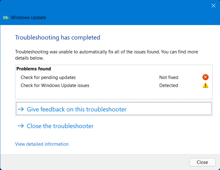 Troubleshooter Results