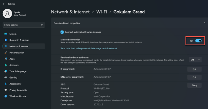 Turn On Metered Connection