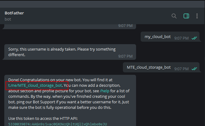 Using Telegram Create Bot 3