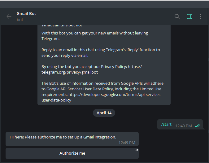 Using Telegram Gmailbot 2