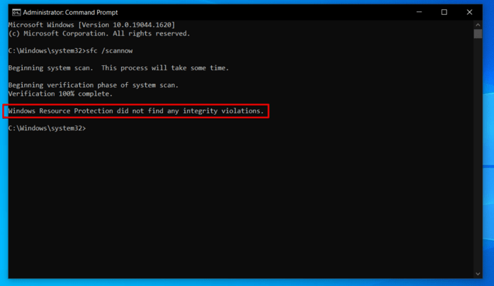 Windown 10 Scscan Output Message