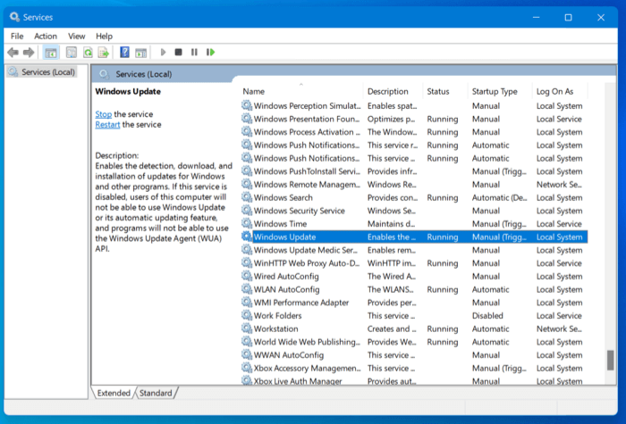 Windows Update In Services Dot Msc