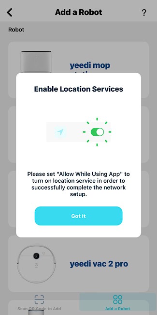 Yeedi Vac Max Enable Location Services