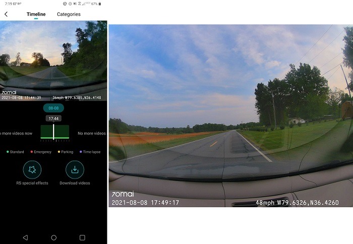 70mail Dash Cam M500 Review Recordings