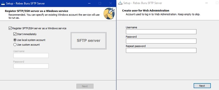 Setting up Rebex Buru SFTP Server for the first time. 