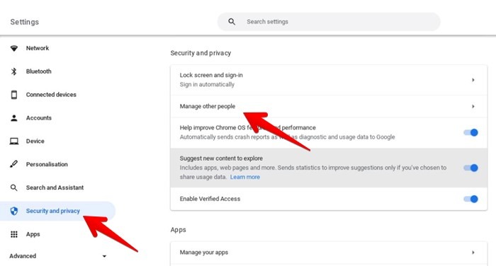 Chromebook Manage Other People