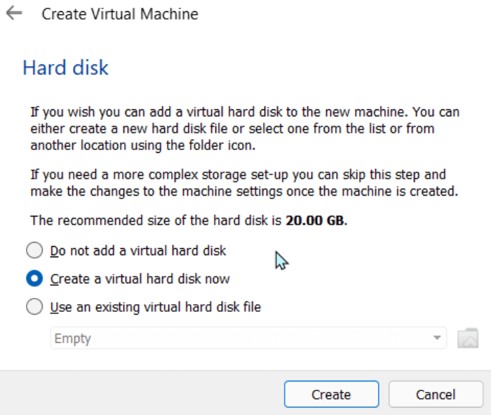 Create Virtual Hard Disk
