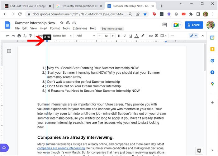 Google Doc Margins Left