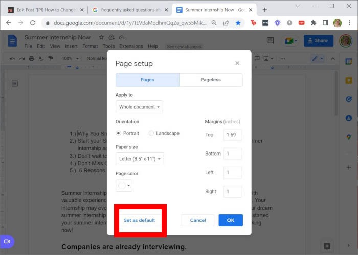 Google Doc Margins Page Setup Default