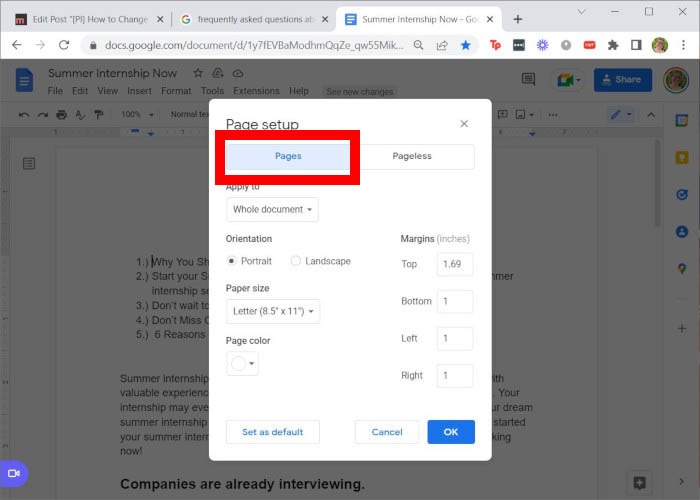 Google Doc Margins Page Setup Pages
