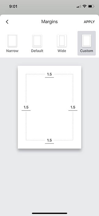 Google Doc Margins Setting