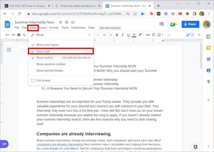 Google Doc Margins View