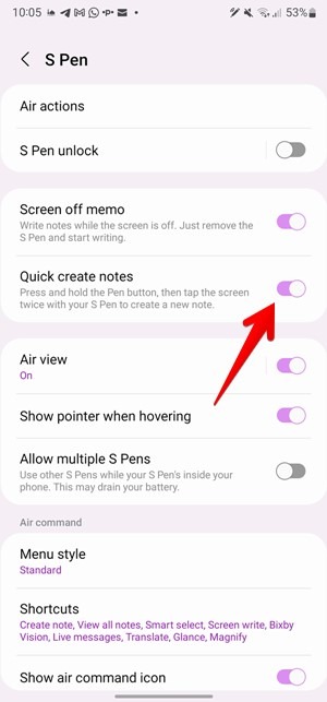 S Pen Quick Create Notes