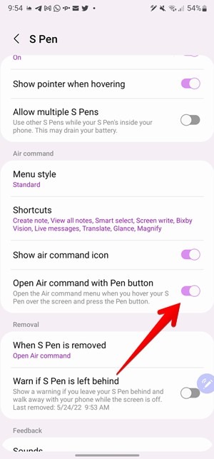 S Pen Settings Air Command Menu