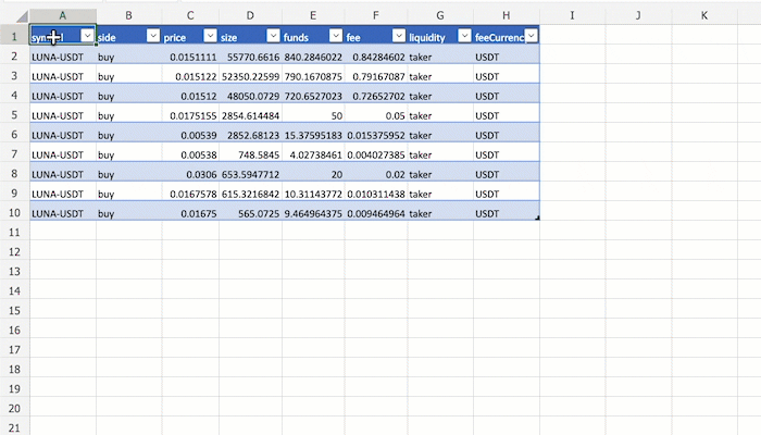 Select Excel Table