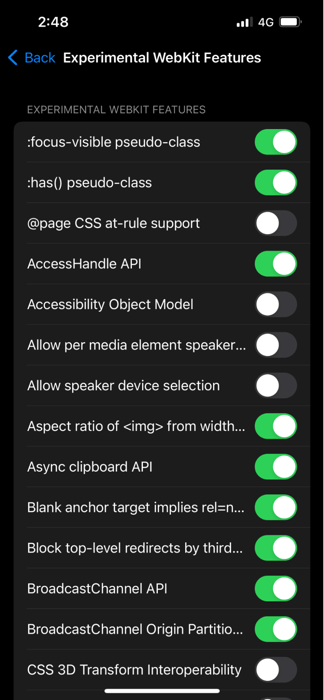 Turn Off Experimental Features For Safari