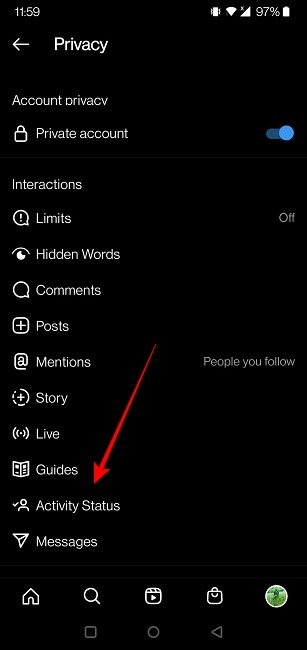 Activity Status Not Showing Option