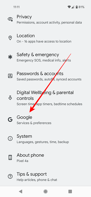 Backup Texts Google Settings