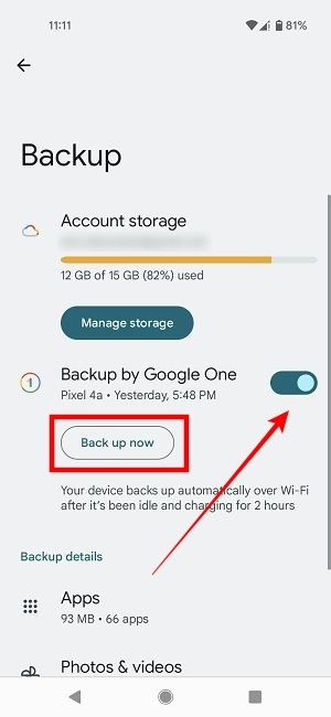 Backup Texts Toggle On