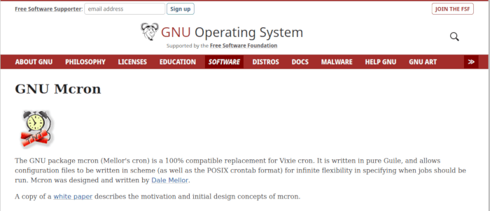 Cron Alternatives Mcron Webpage