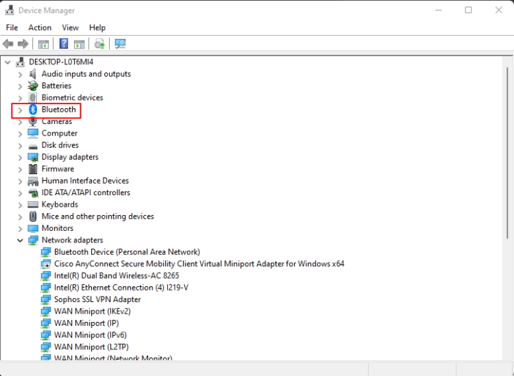 File Sharing Bluetooth Driver Check Step 1