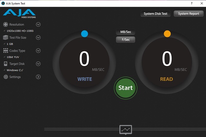 Using free SD card test with AJA.