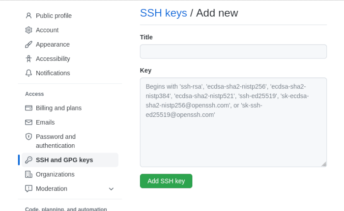 Git Guide New Ssh Key Page
