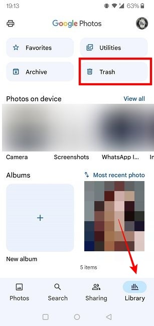 Google Storage Photos Trash