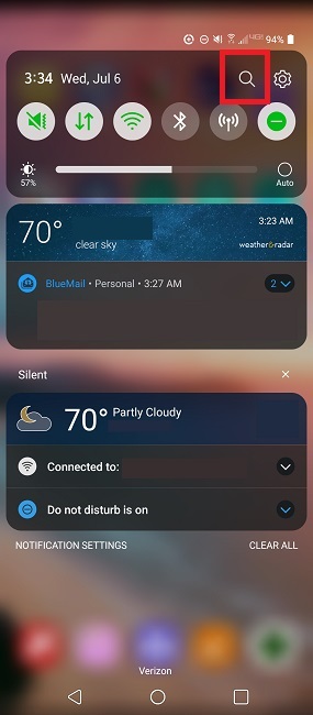 Android notification with search option highlighted.