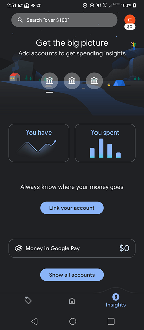Google Pay app showing spending habits.