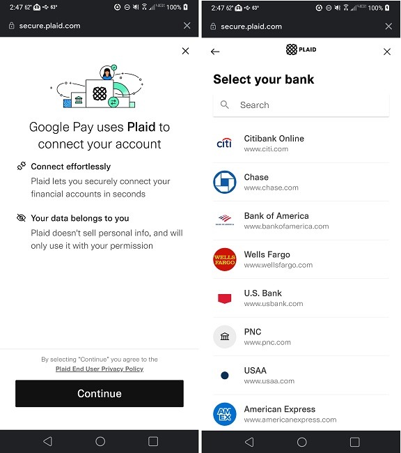 Adding your bank to Google Pay.