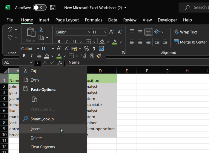 Navigate To The First Row Of The Worksheet