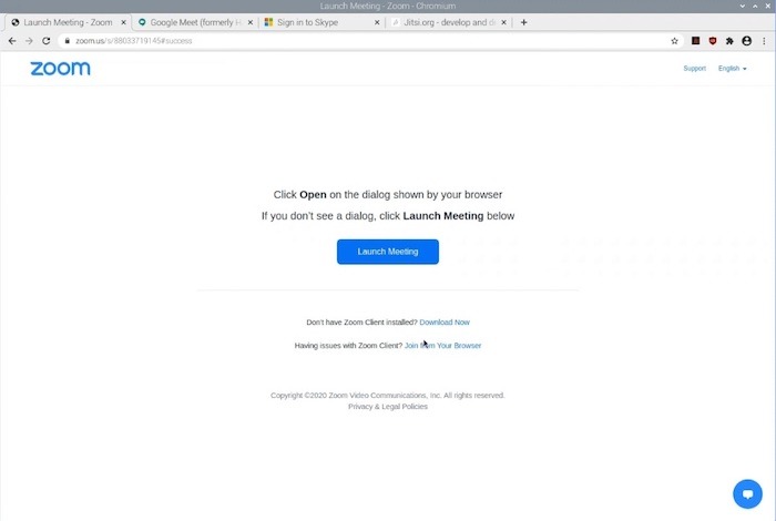 Pi Video Conference Zoom Start From Browser
