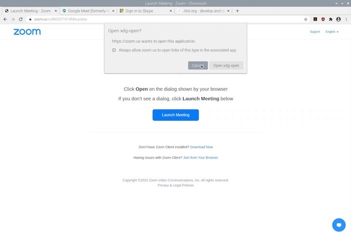 Pi Video Conference Zoom Xdgopen
