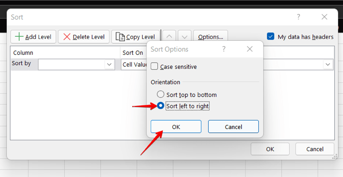 Sort Left To Right Option