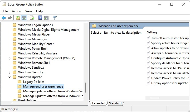Group Policy Windows Update policy