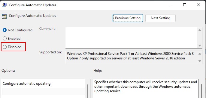 Group Policy disable Windows Update