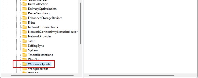 Windows Update registry editor