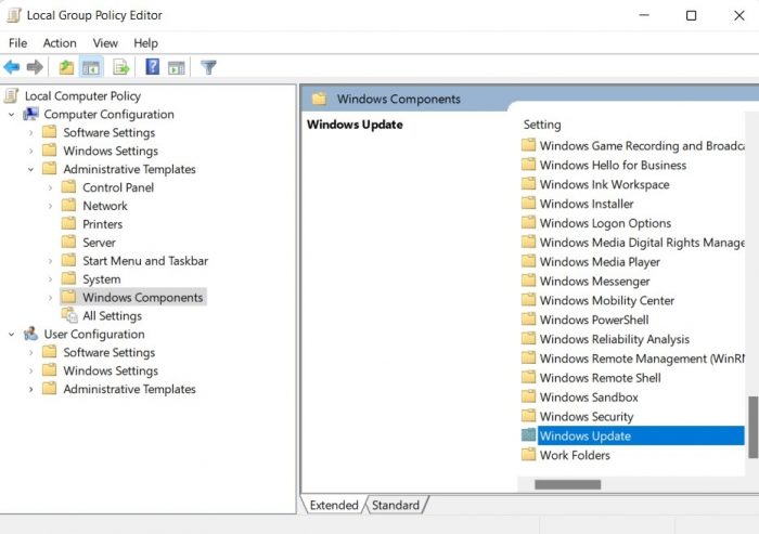 Stop Updates Windows Local Group Policy Editor Windows Update Folder