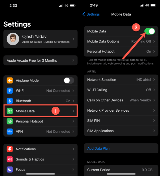 Turn Off And Turn On Mobile Data