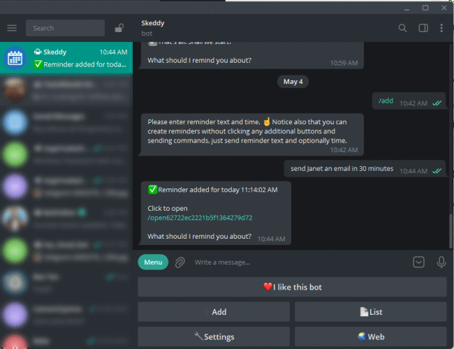 Using Telegram For Setting Reminders 6