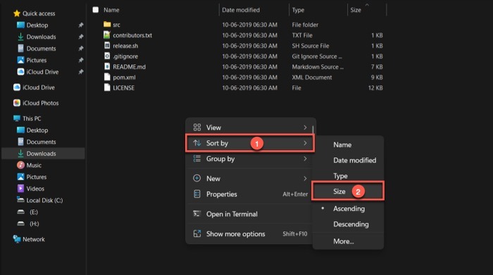 Windows File Explorer Sort By Seize Right Click