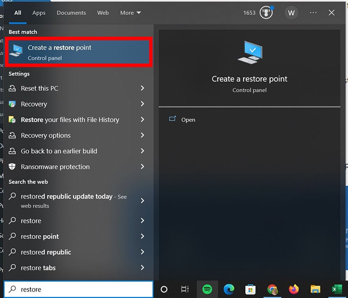 Bad System Config Windows Restore Point