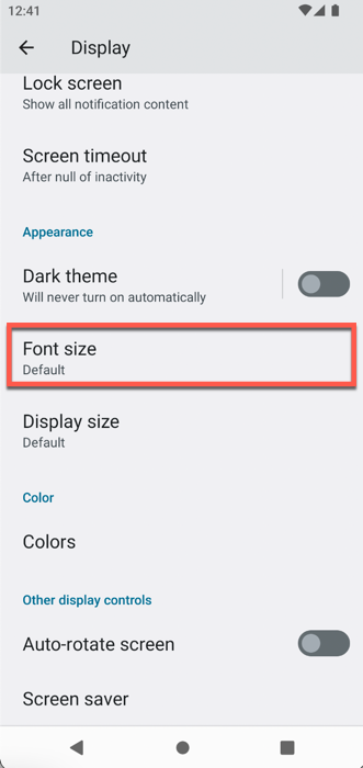 Font Size Display Settings Menu Android