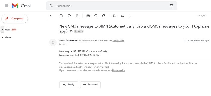 Forward Sms Android Gmail Test Email Received