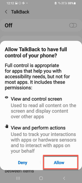 Give Talk Back Requires Permissions