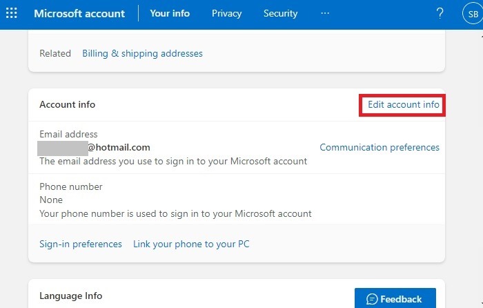 Hotmail Edit Account Info